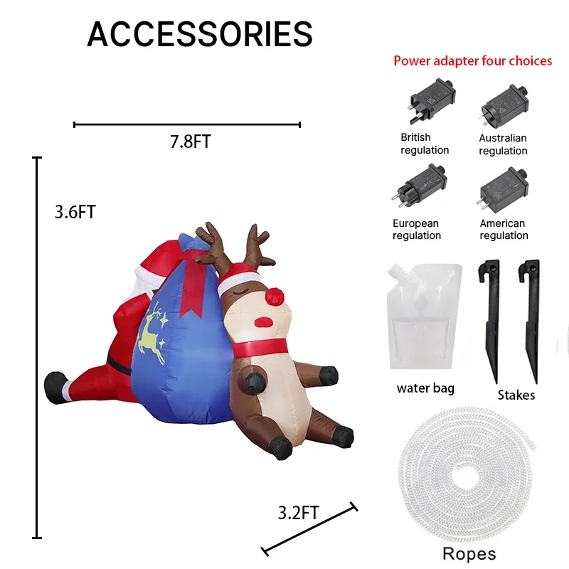 7.8FT Gonfiabile Giocattolo Di Natale Regali Di Natale Decorazioni Babbo Natale Renna Decorazione Di Natale Decorazione Da Cortile Sacchetto Regalo LED Ornamento Per La Casa