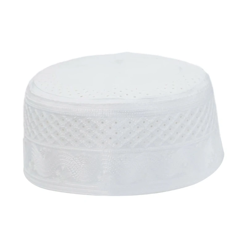 31BF Arabic Muslims Hat Men Acrylic Fiber Kufi Hat Headwear White Islamic Turban Hat