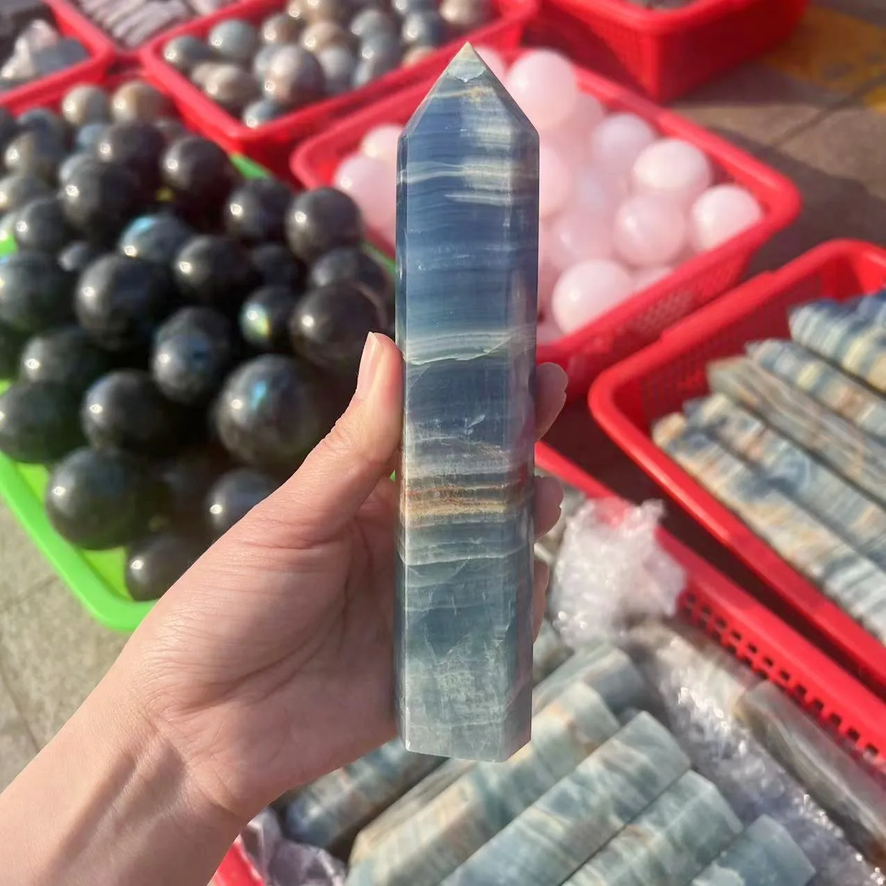 

Blue Lux Calcite Wand Points Polished Natural Stones And Crystals Healing Gemstones For Home Decoration