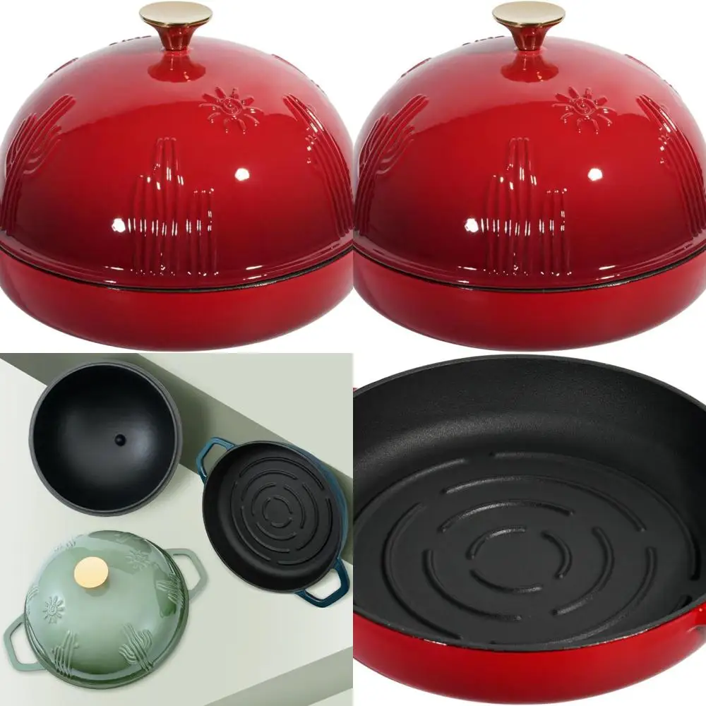 

Red Enamel Cast Iron Bread Oven with Dome Lid for Sourdough Baking, 5 Quart Capacity