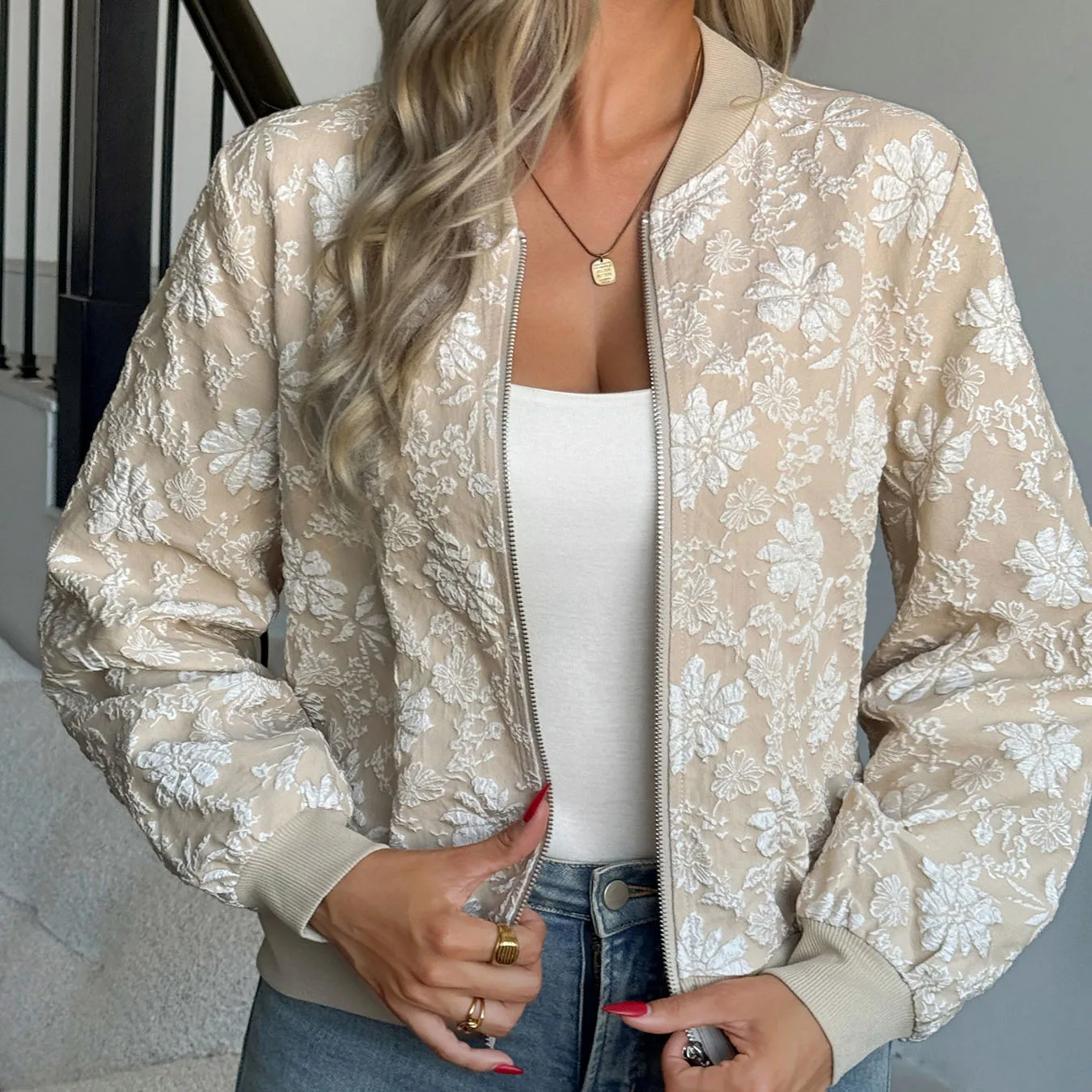 

Spring Autumn Women's Jacquard Jacket French Fashion Elegant Female Coat High Street Splicing Loose Zipper Short Jackets