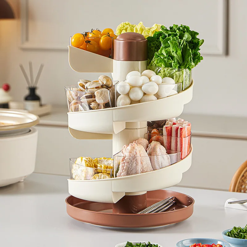 Multifunctional rotating hot pot preparation plate kitchen preparation artifact Vegetable platter Multi-layer side dish rack