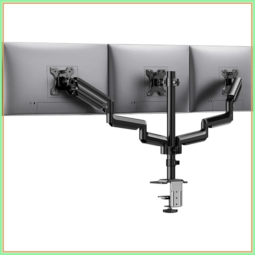 

Triple Monitor Mount for 13-27 inch Screens, Heavy Duty 3 Arm Desk Stand, Full Motion Tilt Swivel Rotation, VESA 75x100mm