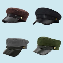 Retro Pu Leather Beret Hat Fashion Octagonal Hat for Women Iron Buckle Painter Cap Vintage Cap Women Kepi Female Cap Autumn Hat