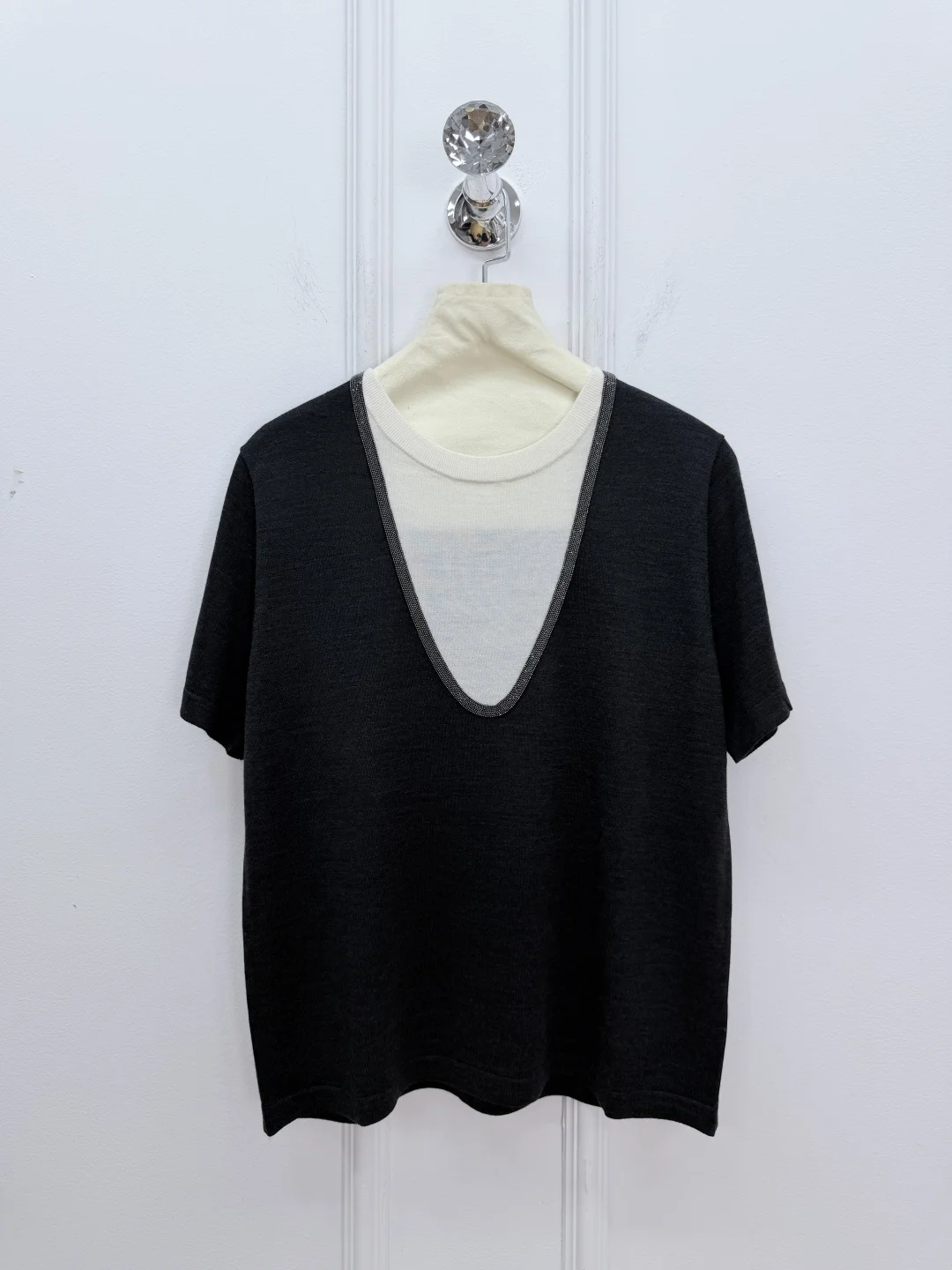 

Women'S High-Quality Crewneck Silk-Wool Knit Top — Light Luxury, Stylish, Loose-Fit, Short-Sleeve