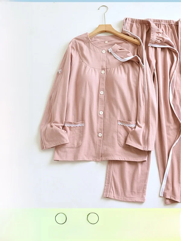 ユニセックス長袖ボーンキャストケアパンツ、ジッパー付き、ベッドレスト、鍼治療、回復服、ソフトコーマ綿パジャマ