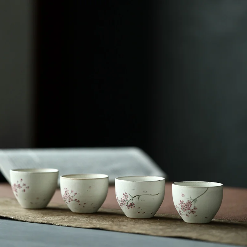 Jingdezhen Oriental Chinese Style Powder Drawing Series Glaze Hand Painted Cherry-Pottery Porcelain Tea Set Tea Cup Master Cup T