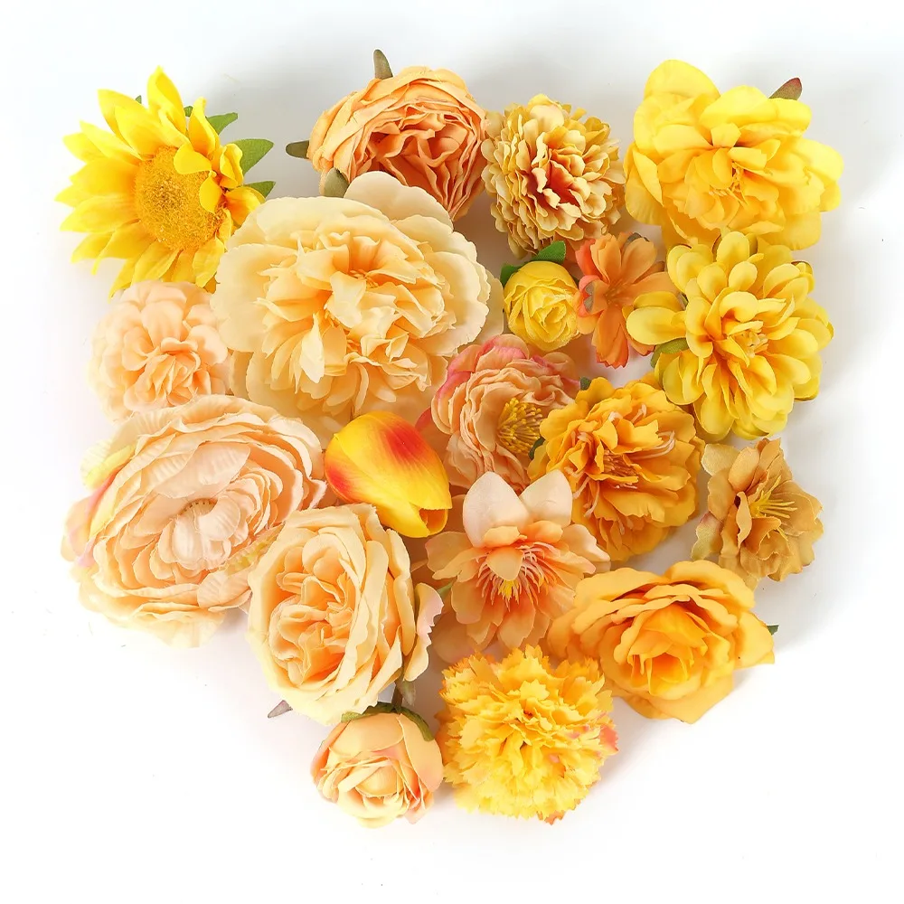 Yellow Orange Artificial Flowers Autumn Fake Flowers for Home Room Decor Garden Wedding Decoration Bouquet Wreath Gift Accessory