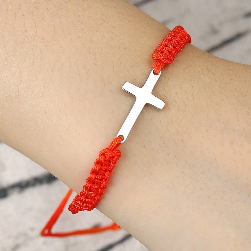 Creative Personality Stainless Steel Cross Hand-woven Adjustable Colored String Couple Versatile Bracelet image 3