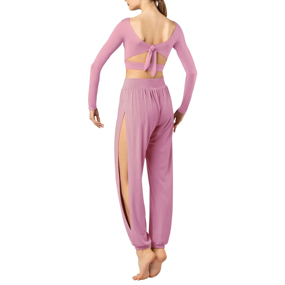 MiDee Lyrical Dance Suit for Girl Crop Top with Pant 2 Piece Contemporary Ballet Training Stage Performance Outfit for Women