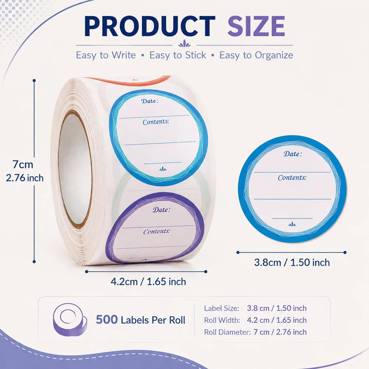 500Pcs/Roll Round Self‑Adhesive Freezer Labels, Multicolor Decorative Border, Writable Date & Contents Marking Stickers