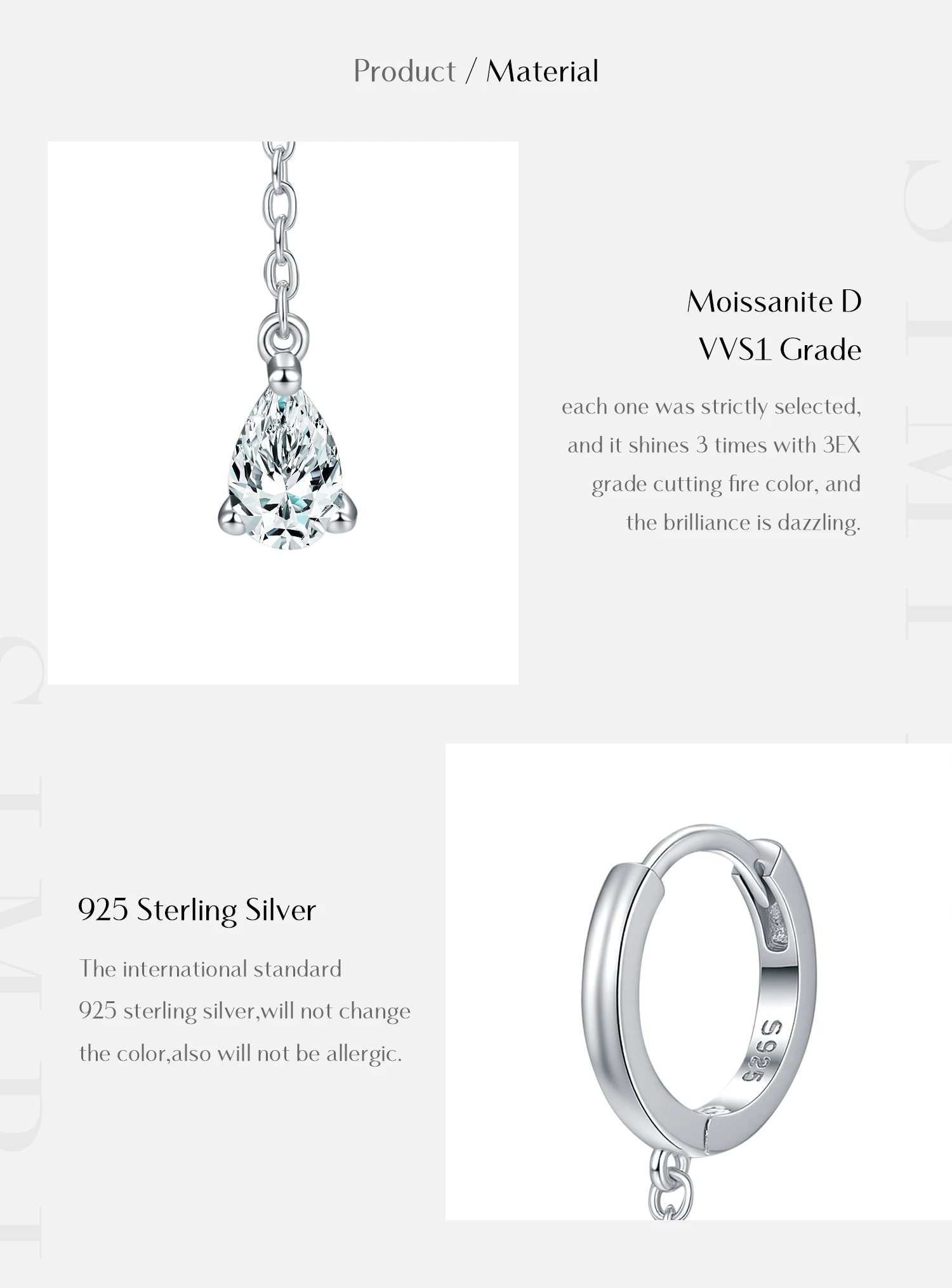 MODIAN 1 CT D Color Pear Cut Moissanite Drop Earrings 925 Sterling Silver Long Chain Lab Diamond Hoop Earrings Jewelry For Women