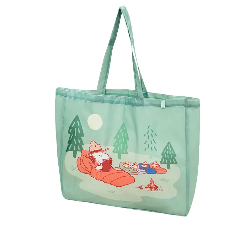 Cute Snoopy Camping Series Foldable Eco Shopping Bag Large Capacity Shoulder Bag Portable Storage Reusable Grocery Tote Pouch