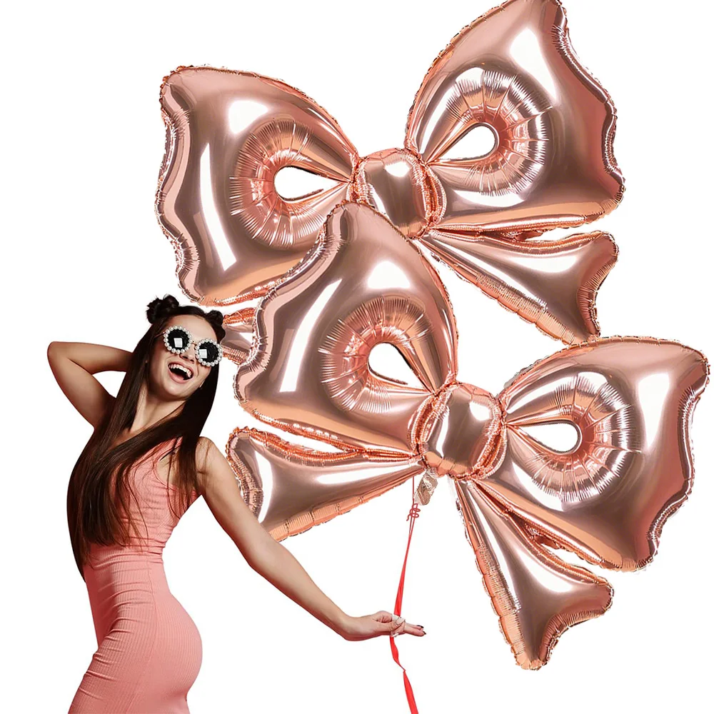 Paquete de 2 globos con lazo de oro rosa de 40 pulgadas, enormes globos de aluminio con lazo de oro rosa, elegantes globos con lazo gigante de oro rosa; Adecuado para fiestas de cumpleaños, despedidas de soltero, fiestas de graduación, ceremonias de gradu