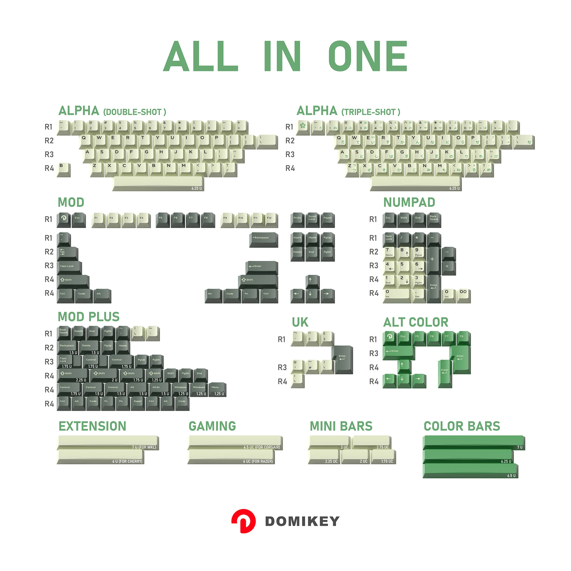 Domikey Desert Island Keycaps Mechanical Keyboard Cherry Profile Grey White Green ABS Double Shot Triple Shot Japanese GK61 GK64
