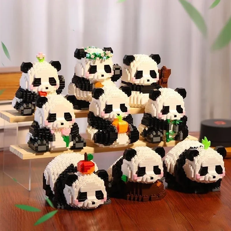 Figuras de bloques de construcción de la serie Panda para niños y niñas, Micro modelo, ladrillos de diamantes DIY, juguetes de cumpleaños