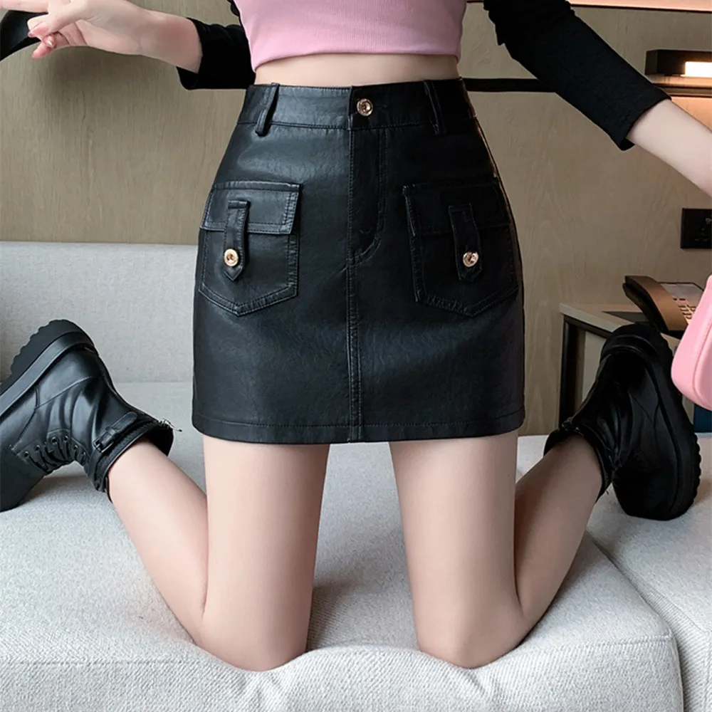 

Mini Leather Skirts Women Korean Fashion Vintage Streetwear Party Club Night Sexy Super Short Pu Skirts Mujer