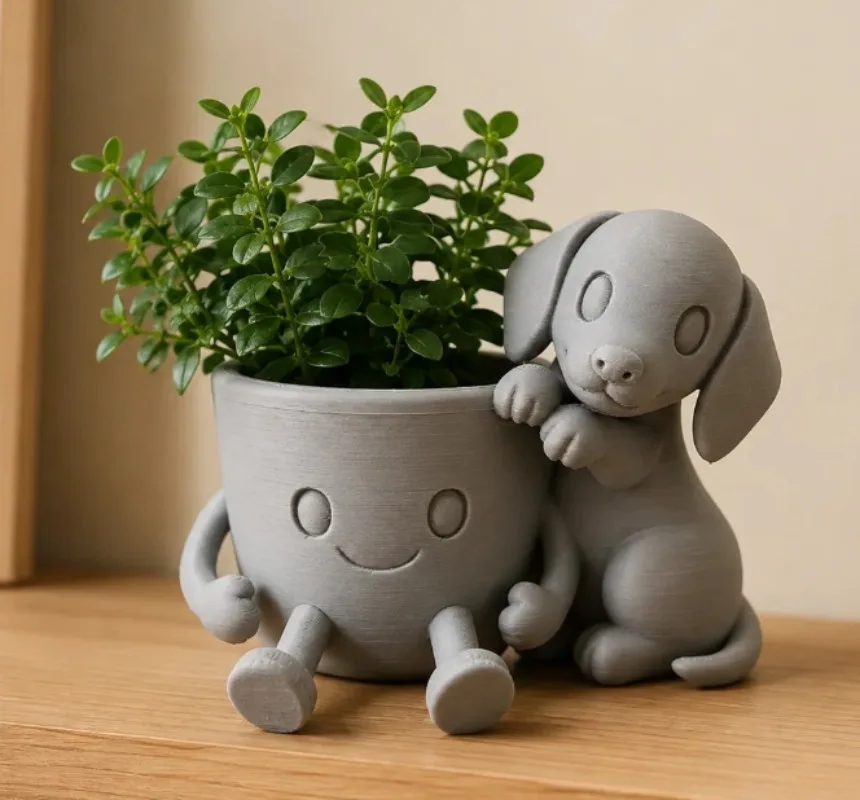 3D Printed Cute and Playful Puppy-shaped Flower Pot, An Interesting and Therapeutic Gardening Decoration Piece  Home Accessories
