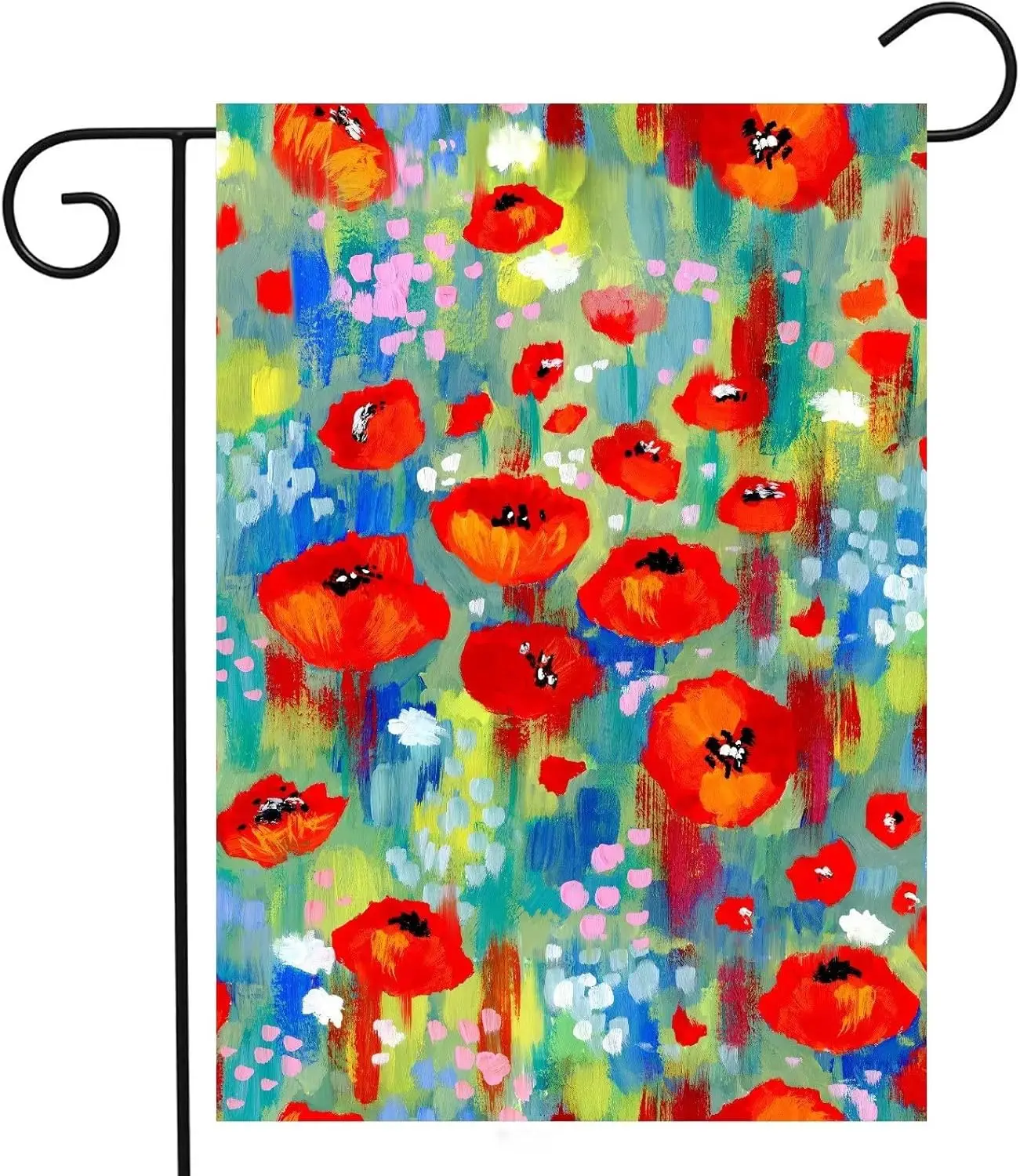 Abstract Colorful Flowers Poppies in Green Grass Spring Summer Seasonal Garden Yard Flag 12