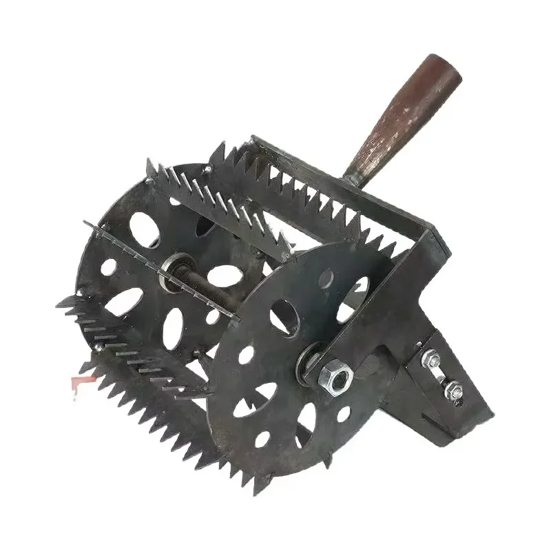 New Wheeled Weeder Hand-pushed Agricultural Weeding Manganese Steel Blade Locust Wood Handle Serrated Roller Hoe Thickened