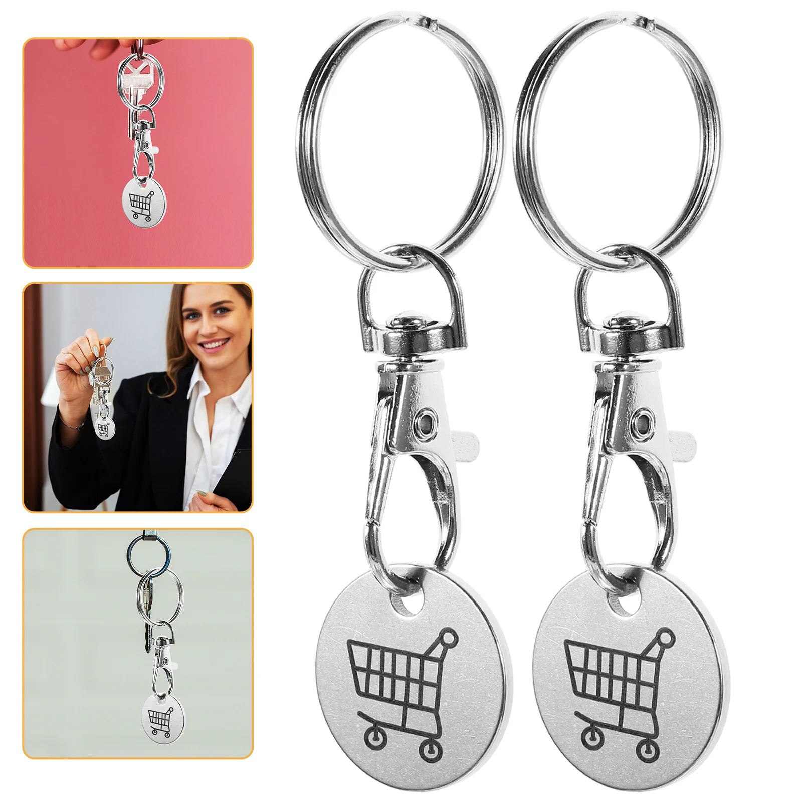 4 Pcs Al Shopping Tokens Trolley Quarter Holder Keychains Stainless Steel Portable Remover