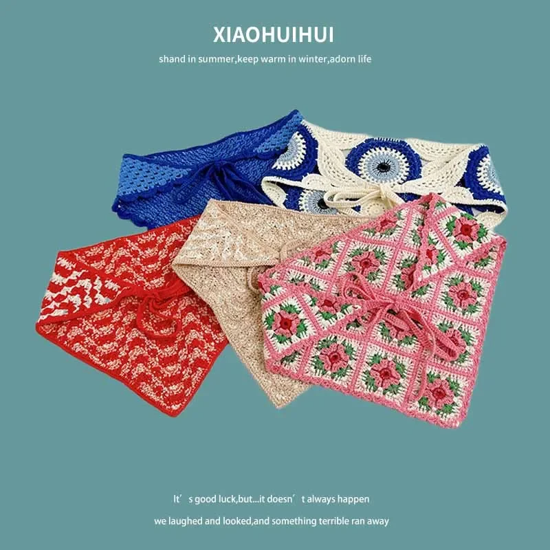 Syal Segitiga Renda Rajutan Ins Perancis Wanita 2024 Topi Jilbab Serbaguna Retro Baru Tas Foto Rambut Ikat Kepala Topi Kepala