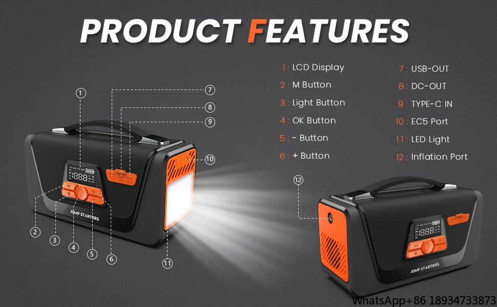 New Product Ideas 2023 Cordless 4 in 1 Portable Jump Starter With Air Compressor 4000A 26800mAh With Digital Screen image 6