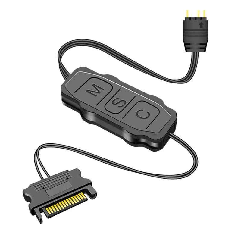 

5 В 3-контактный контроллер ARGB, интерфейс SATA, удлинительный кабель, адаптер контроллера освещения для вентилятора ПК, кулер для процессора, вентилятор, световая полоса