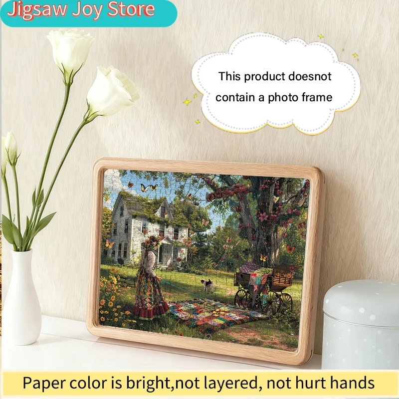 女の子が犬を連れて歩いているデザインの大人用ミニパズルの箱 - 傷つきにくい、挑戦的、大人、家族に適しています