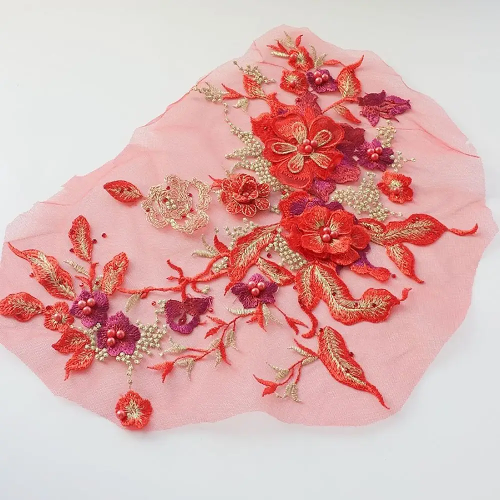 الملونة البراقة التطريز بقع 3D زهرة DIY المطرزة الأزهار بقع أقمشة الدانتيل زين المرحلة ازياء