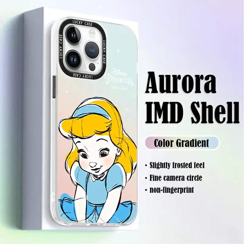 Disney Baby Cinderella Rapunzel for iPhone 15 14 13 12 11 pro Max XS XR X 7 8 Iridescent Laser Clear Gradient Matte Phone Case