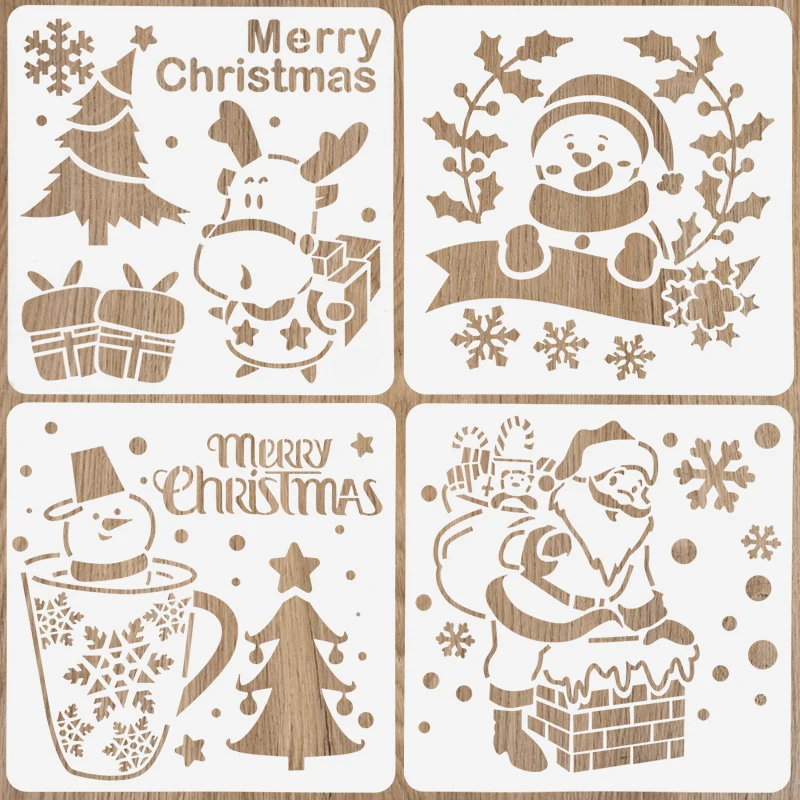 Christmas Spray Painting Layering Stencils Snowman Santa Claus Reindeer Pattern Cake Indentation Decorative Xmas Handmade Crafts