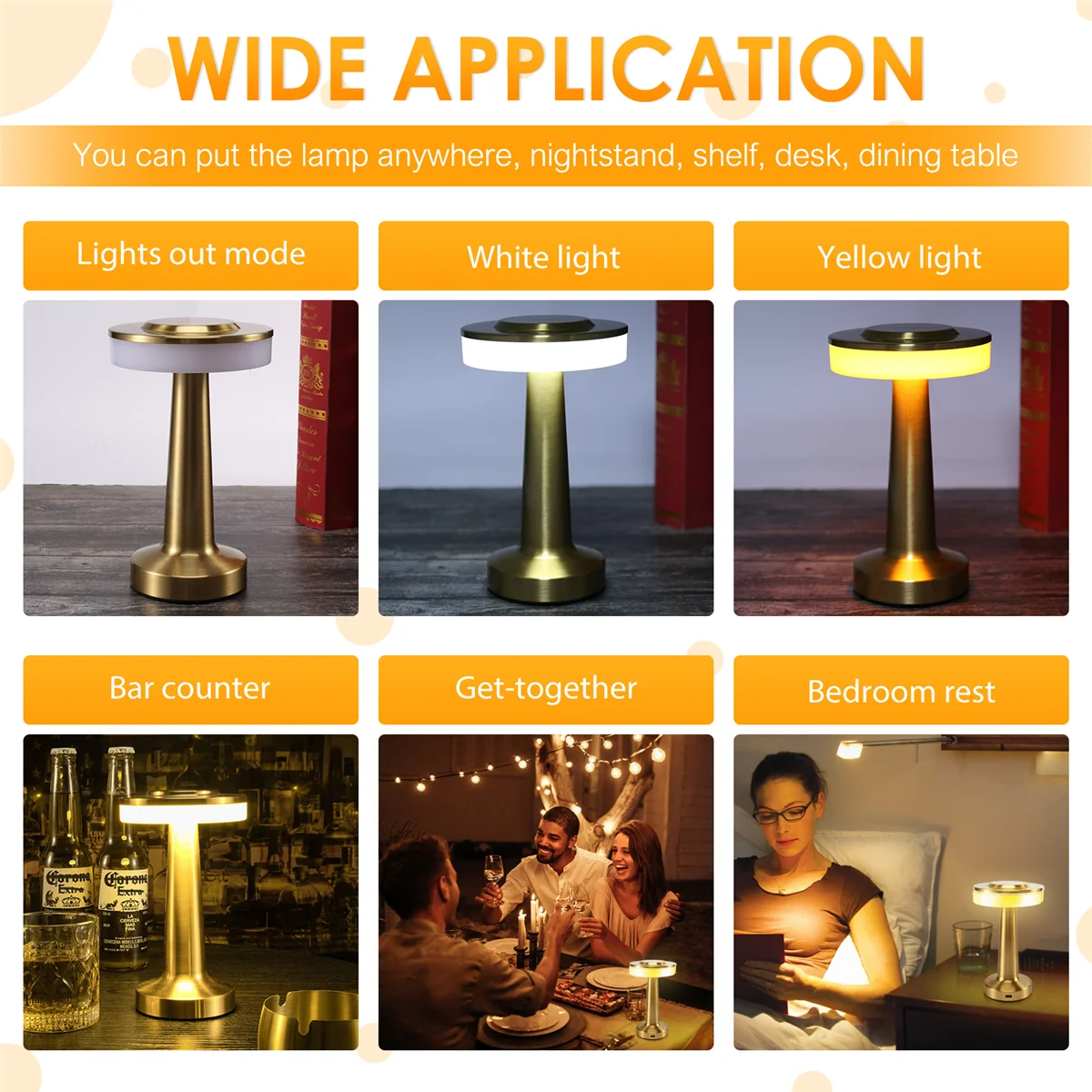 Touch LED Rechargeable Table Lamp Dining Table Hotel Bar Table Lamp Outdoor Small Night Lamp Decorative Table Lamp,GoldB84B