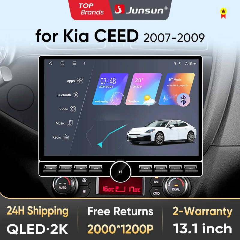 Junsun – autoradio QLED sans fil CarPlay Android Auto, 13.1 pouces, pour Kia cee'd 2007 – 2009, systèmes intelligents, DSP SWC RDS GPS FM BT