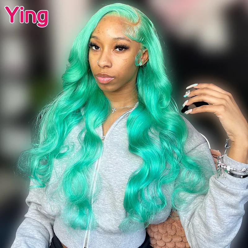 Ying Body Wave turkusowy kolor zielony peruwiański Remy 13x4 koronkowe peruki z przodu ludzkich włosów 613 blond 13x6 koronkowa peruka frontalna PrePlucked