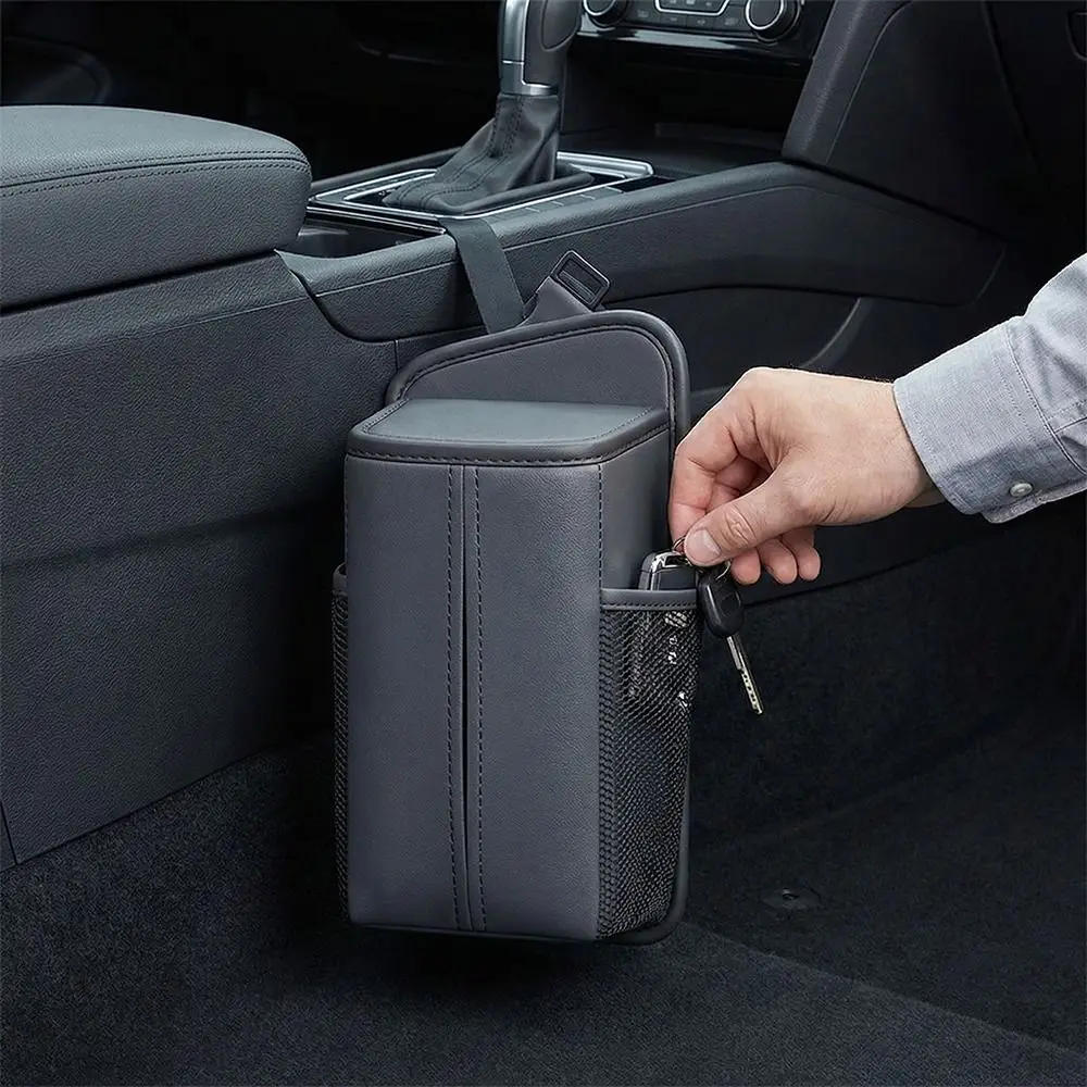 Fix Strap Car Seat Side Storage Bag Center Console Armrest Napkin Box Water Cup Holder Folding Design Space Saving Tissue Bag