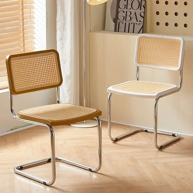 Retro dining chair plastic, rattan chair household, bedroom desk back stool, bow computer office chair