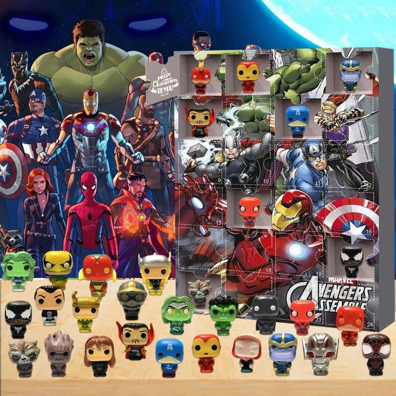 

24Pcs/Set Marvel Christmas Countdown Gag Toys Toy Figures The Avengers 3D Doll Children's Gift Countdown Calendar