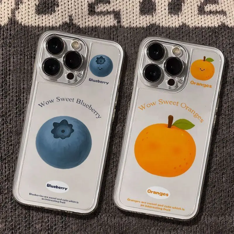 

Cartoon Blueberries Orange Clear Phone Case For iPhone 16 15 11 12 14 13 Pro Max Mini X XSM XR 7 8 Plus SE4 16e Cute Cover Funda