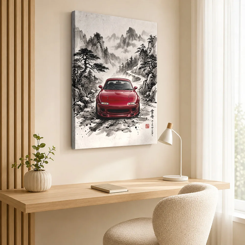 Japanese Miata In Ink Wash Landscape Canvas Print Poster Customized Photo Zen Canvas Wall Art For Bedroom Or Home Office Decor