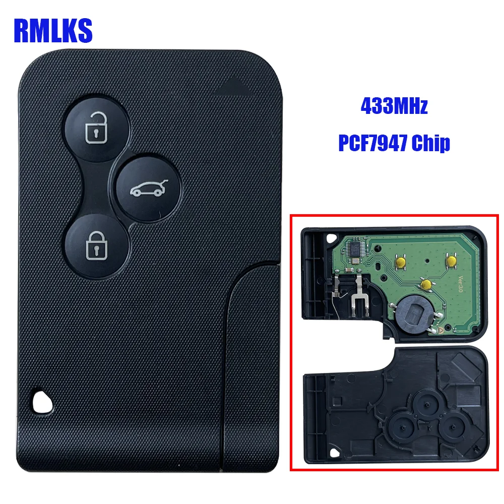 

For Renault Megane Scenic 2003-2008 Remote Key 433 Mhz ID46 PCF7947 Chip 3 Button Auto Replacement Smart Card Key