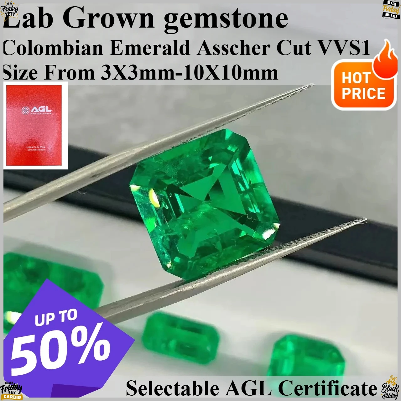 

Colombian Emerald Asscher Cut Lab Grown gemstone Available Hydrothermal Hand-cutting With Certificate For Jewelry Diy Making