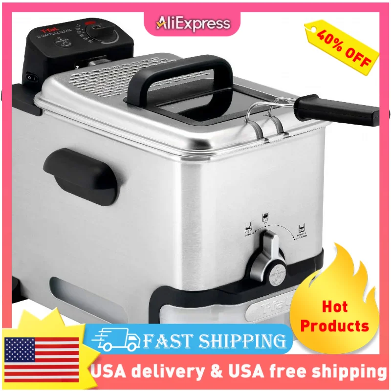 

T-fal 3.5L stainless steel deep fryer with basket, 1700W, oil filtration, temp control, digital timer, dishwasher safe parts