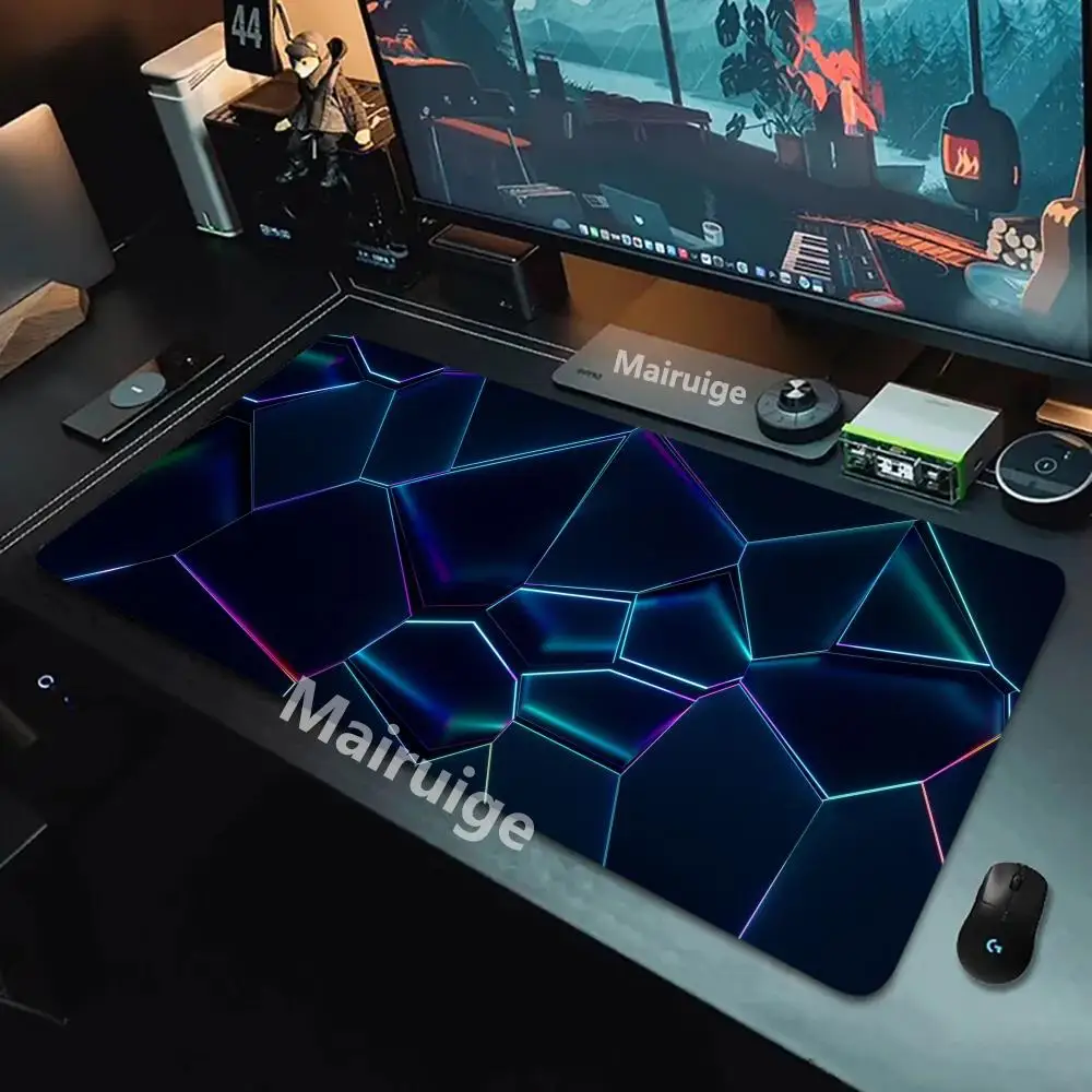 แผ่นรองเมาส์ลายเรขาคณิต 3 มิติ แผ่นรองเมาส์คอมพิวเตอร์แล็ปท็อป แผ่นรองเมาส์สำหรับเล่นเกมขนาดใหญ่สำหรับสำนักงาน ด้านล่างทำจากยางกันลื่น แผ่นรองโต๊ะ 900x400