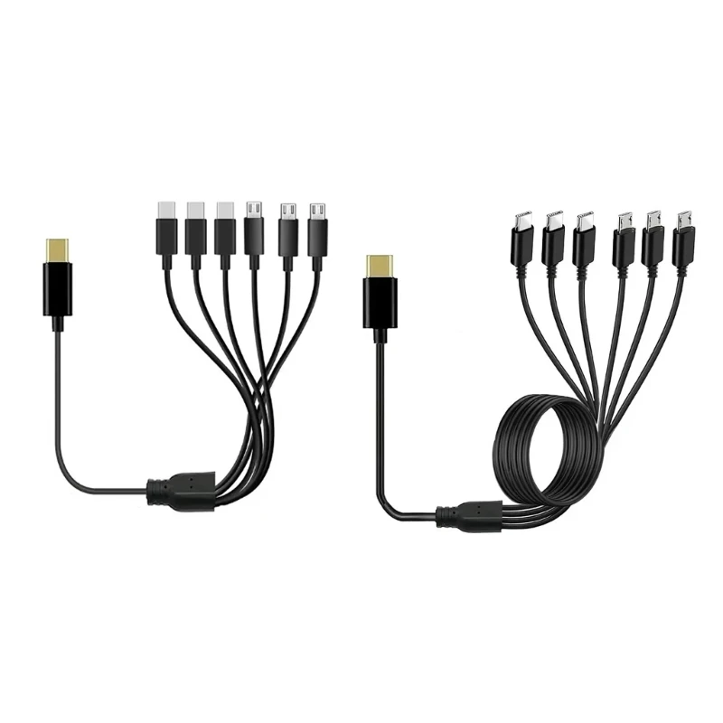 Universal USB C Cable Cord 1 To 6 Charging Cable Type-C to 3 Micro USB+3 Type C Adapters Cable(for Charging Only) QXNF