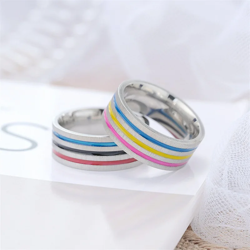 New Fashion Stainless Steel Rainbow Pride Couple Rings Women Men Gay Lesbian LGBT Jewelry Accessories Wholesale Dropshipping