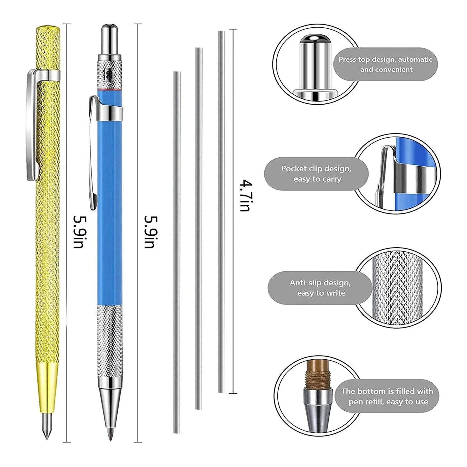 5 Packs Silver Streak Welders Pencil Set with Carbide Scriber Tool Solid Marker Metal Marking Tool Built-in Sharpener