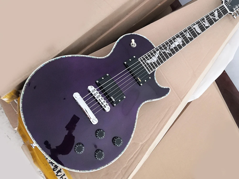 Purple 6 Strings Electric Guitar with Rosewood/Ebony Fretboard,Abalone Inlay and Binding