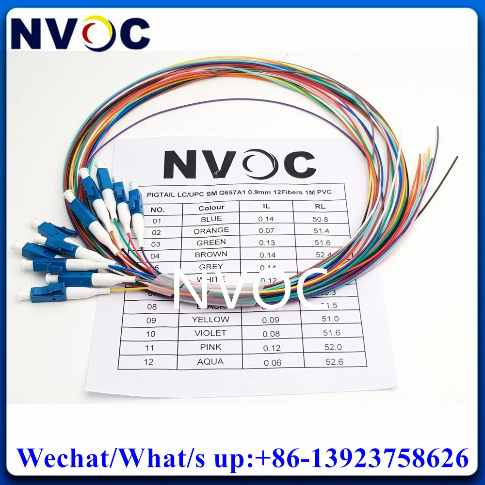 12Fibers LC/UPC 9/125 Fiber Optic Pigtail 12Colors LC/UPC SM(9/125) G652D G657A1-0.9mm Cable-1M 1.5M 2M Optical Fiber Pigtail