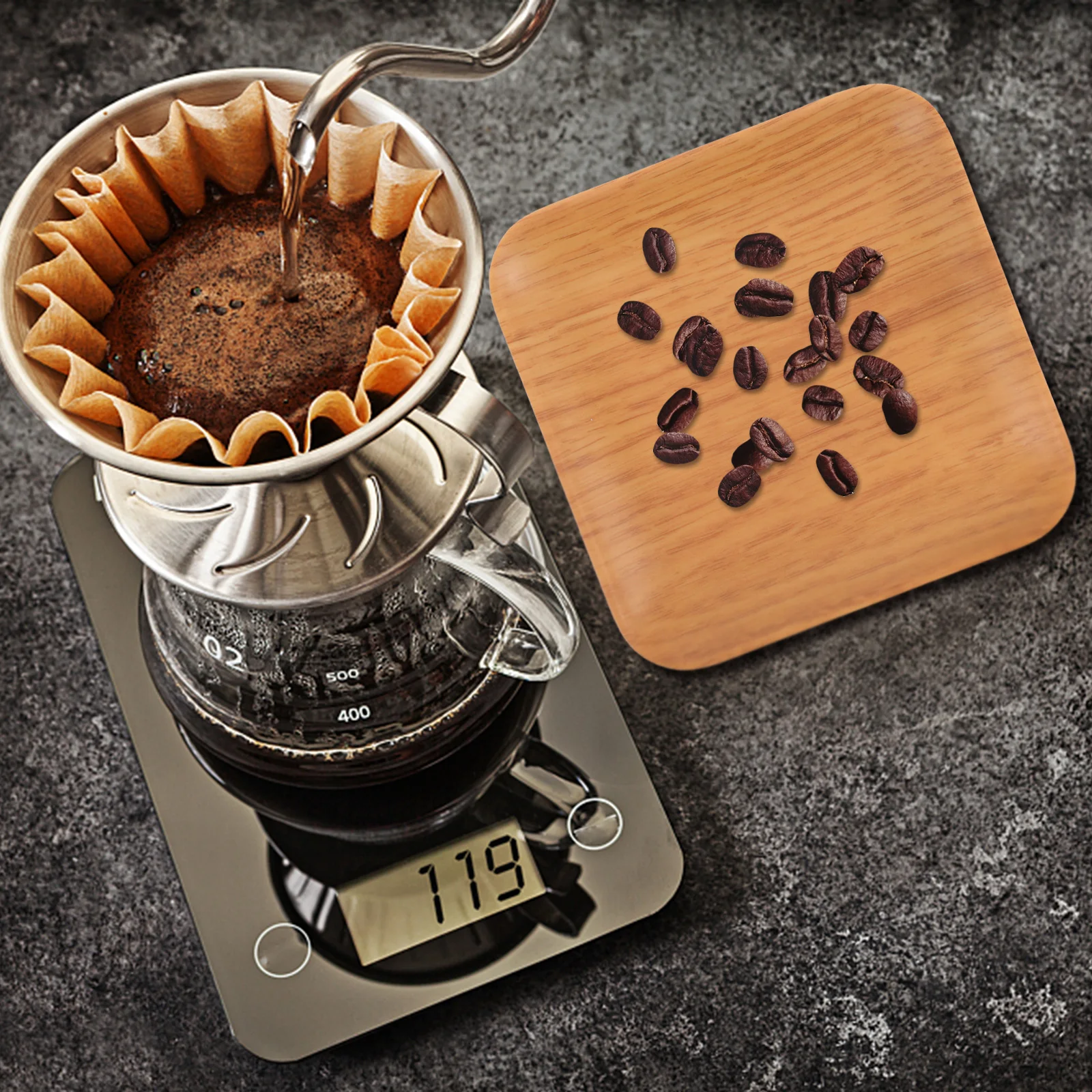 

Coffee Bean Scale Tray Multi-Function Dosing Plate Elegant Wood Grain Design Large Capacity Portable Lightweight Home Kitchen